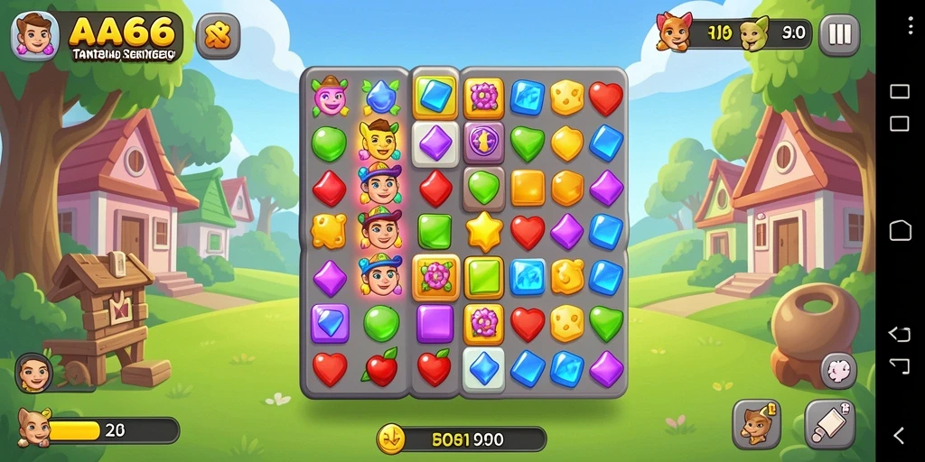 Tampilan gameplay seru dalam game Match-3 AA666.